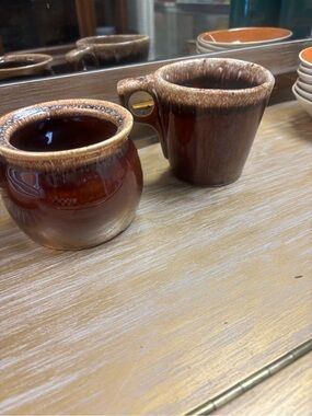 Vintage Hull coffee mug and small creamer pitcher